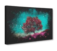 A Pink Tree In Malaga Spain Paint Splash Modern Art Canvas Wall Art Print Ready to Hang, Framed Picture for Living Room Bedroom Home Office Décor, 24x16 Inch (60x40 cm)