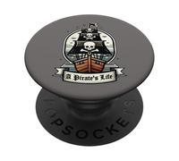 A Pirate's Life Pirate Ship Black Jolly Roger Flag Sails PopSockets Adhesive PopGrip