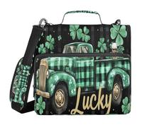 A Plaid Truck with Lots of Clovers Black White Buffalo Plaid 1.5 Inch 3 Ringing Organizer Binder with Shoulder Strap Multi-Pocket Document Organizer for Middle Student