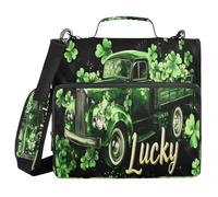 A Plaid Truck with Lots of Clovers Black White Buffalo Plaid 3 Ringing Organizer Binder with Strap Easy to Carry Document Binder Organizer for School and Office