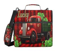 A Plaid Truck with Lots of Clovers Red and Black Buffalo Plaid 3 Ringing Sturdy Zipper Binder with Shoulder Strap & Handle Includes Zip Pocket Zippered Portfolio for Middle School