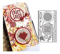 A Planner Page Dies for Card Making Embroidery Hoop Cross-Stitch Fabric Safety Pins Needles Yarn Scissors Knitting Needles Metal Cutting Dies for DIY Scrapbooking Paper Crafting Handmade Arts Crafts