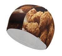 A Plate of Fried Chicken Bathing Cap High Elasticity Swimming Caps Fit Both Long Hair Short Hair Comfortable Large Shower Cap for Drag Reduction and Hair Protection