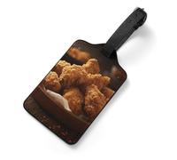 A Plate of Fried Chicken Luggage Tag for Suitcase - PU Leather Suitcase Tags with Name ID Card & Adjustable Strap, Durable Scratch-Resistant Travel Bag Tag for Backpacks Gym Bags