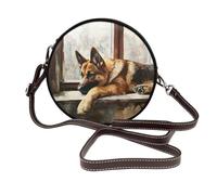 A playful little cat Shoulder Bag - Leather Crossbody Bags with Adjustable Strap, Perfect for Work, Travel and Shopping, Resting German Shepherd, One Size