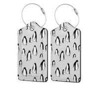 A Plethora of Penguins,Luggage Tags Pu Leather Name Tag Travel Suitcase Identifier ID Tags Durable Luggage Label 2 pcs
