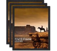 A PLUS MAX 11x13 Picture Frame Set of 3, Black Engineered Wood Frame for 11 x 13 Inch Picture Poster Photo, Light Weight 11 by 13 Frame with Wood-grain for Wall - 3 Pack/Black/11 x13