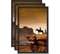 A PLUS MAX 11x17 Picture Frame Set of 3, Black Engineered Wood Frame for 11 x 17 Inch Picture Poster Photo, Light Weight 11 by 17 Frame with Wood-grain for Wall - 3 Pack/Black/11 x17