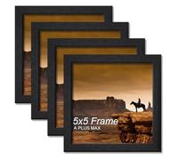 A PLUS MAX 5x5 Picture Frame Set of 4, Black Engineered Wood Frame for 5 x 5 Inch Picture Poster Photo, Light Weight 5 by 5 Frame with Wood-grain for Wall - 4 Pack/Black/5"x5"