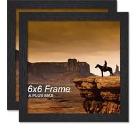 A PLUS MAX 6x6 Picture Frame Set of 2, Black Engineered Wood Frame for 6 x 6 Inch Picture Poster Photo, Light Weight 6 by 6 Frame with Wood-grain for Wall - 2 Pack/Black/6"x6"