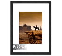 A PLUS MAX 9x12 Picture Frame, Engineered Wood Frame Display Photo 6x8 with Mat or 9 x 12 without Mat, 9 by 12 Frame with Black Wood Grain for Wall - 1 Pack/Black/9"x12"