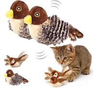 A plush cat toy for indoor cats, the Chirp Paws Flapping Bird Cat Toy, simulates a chirping bird with flapping wings, and is interactive. (b 2pcs)