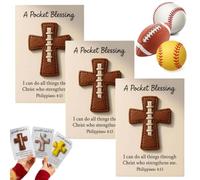 A Pocket Blessing, Baseball Football Softball Cross Edition, 2026 Mini Pocket Hug with Good Luck Card, Sports Themed Encouragement Gifts For Christian Athletes (3pcs -Brown)