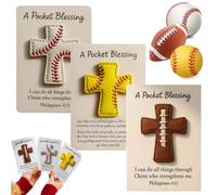 A Pocket Blessing, Baseball Football Softball Cross Edition, 2026 Mini Pocket Hug with Good Luck Card, Sports Themed Encouragement Gifts For Christian Athletes (3pcs -Mix)