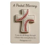 A Pocket Blessing - Baseball Football Softball Cross Edition,Handmade Pocket-Sized Cross Gift for Christian Athletes,Handmade Faux Leather Pocket C-ross with Bible Verse,Inspirational Sports Token