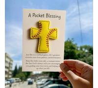 A Pocket Blessing Card, Baseball Football Softball Cross Edition, Handmade Leather Pocket Cross, Inspirational Token for Teams & Youth Group Encouragement Decor, Christian Keepsakes for Sports Lovers