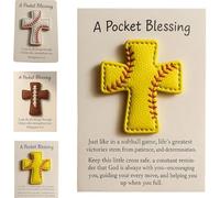 A Pocket Blessing Greeting Card, Baseball Football Softball Handmade Pocket-Sized Cross Gift for Christian Athletes, Inspirational Token for Teams & Youth Group Encouragement Postcards (Softball)