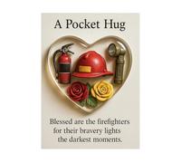 A Pocket Hug for Firefighters, Heart Pocket Hugs with Positive Card Shatterproof Heart Shaped Acrylic Charm Appreciation Thank You Gifts for Women Men Birthday Memorial Gifts