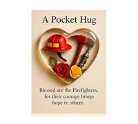 A Pocket Hug for Firefighters, Heart Pocket Hugs with Positive Card Shatterproof Heart Shaped Acrylic Charm Appreciation Thank You Gifts for Women Men Birthday Memorial Gifts
