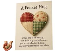 A Pocket Hug - Handmade Patchwork Heart Edition, Mixed Patchwork Heart Pocket Hugs,with Pockets Hearts Encouragement Card,Fabric Hearts Keepsake Gift,for Friends, Family, Encouragement (1PC)