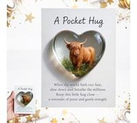 A Pocket Hug Highland Cow Christmas & Birthday Heart Token with Festive Inspirational Card & Meaningful Wishes for Friend, Family, Student Encouragement (2)