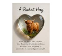 A Pocket Hug Highland Cow, Emotional Support Heart Highland Cow Pocket Hug Token with Inspirational Card, Rustic Nature-Inspired Countryside Animal Keepsake Gifts (1Pcs)