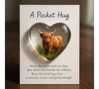 A Pocket Hug Highland Cow, Emotional Support Heart Highland Cow Pocket Hug Token with Inspirational Card, Rustic Nature-Inspired Countryside Animal Keepsake (1PC)