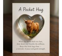 A Pocket Hug Highland Cow, Heart Highland Cow Pocket Hug Token, With Inspirational Card, Rustic Emotional Support Gifts, for Friend, Family, Student Encouragement (1PC)