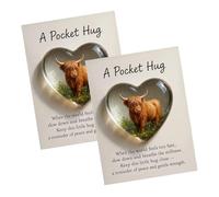 A Pocket Hug Highland Cow, Heart Highland Cow Token - With Inspirational Card, Emotional Support Heart Pocket Hug Token for Friend, Family, Student Encouragement (2PC)
