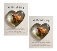 A Pocket Hug Highland Cow, Highland Cow Pocket Hug,Emotional Support Heart Highland Cow Pocket Hug Token with Inspirational Card for Friend Family Student Encouragement (2P)