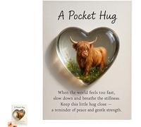 A Pocket Hug Highland Cow, Highland Cow Pocket Hug,Emotional Support Heart Highland Cow Pocket Hug Token with Inspirational Card for Friend Family Student Encouragement (1PC)