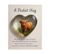 A Pocket Hug Highland Cow, Pocket Card Cow Version 2D Flat Acrylic Decoration Token with Inspirational Card, Countryside Cow Keepsake Gifts
