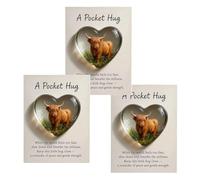 A Pocket Hug Highland Cow with Inspirational Card, Emotional Support Heart Highland Cow Pocket Hug Token, Rustic Nature-Inspired Countryside Animal Keepsake Gifts (3 Pcs)