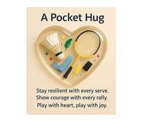A Pocket Hug Sports Themed Motivational Cards, Heart Shaped, 7cm x 9cm, Badminton Theme with Inspirational Message (Blue)