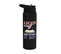 A Poem A Day Keeps The World At Bay Poetry Lover Stainless Steel Insulated Water Bottle