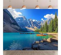 A polyester background of Banff National Park and Lake Moran - photography of the Rocky Mountains and pine s 200x140CM