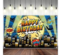 A polyester photo background of a 's birthday, with a bat skyline, architecture, and a full moon city background 350x230cm