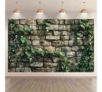 A polyester stone wall and green plant background fabric | Multi-functional background for rural stone brick wall photography 350x240CM