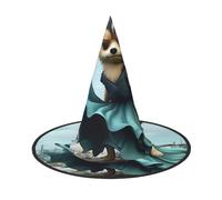 A Pomeranian wearing a gorgeous dress Halloween Witches Hats Witch Headbands Wizard Hat Costume Accessories Cosplay for Party Masquerade Foldable 1