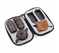 (A) Portable Teapot Set Chinese Gongfu Ceremony Purple Clay Cups Caddy Carry Bag