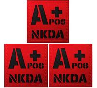 A Positive Blood Type Patch, A POS NKDA Infrared Ir Reflective Medical Patches, Hook and Loop Fastener Backing - 1.97 x 1.97 Inch - Bundle of 3 Pieces - No Known Drug Allergies