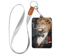 A Powerful Golden Lion Work id Badge Holder with Lanyard and 3-Card Capacity Card Holders for Office Worker Nurse Teacher Student