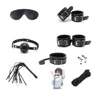 A Practical 8-Piece Black Leather Set with Comfortable Texture and Diverse Styles, Perfect As A Surprise Gift for Couples During Holidays，Endurance Training Accessory