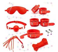 A Practical 8-Piece Red Leather Set with Comfortable Texture and Diverse Styles, Perfect As A Surprise Gift for Couples During Holidays，Endurance Training Accessory