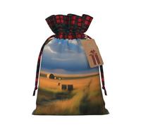 A Prairie Horizons Holiday Printed Drawstring Pouch M For Party Wrapping, Wedding Favor, And Storage
