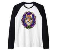 A Prairie Wolf Surrounded By A Wreath of Pasque Flower Raglan Baseball Tee