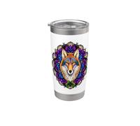 A Prairie Wolf Surrounded By A Wreath of Pasque Flower Stainless Steel Insulated Tumbler