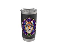 A Prairie Wolf Surrounded By A Wreath of Pasque Flower Stainless Steel Insulated Tumbler