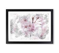 A Pretty Pink Cherry Blossom Tree in Abstract Framed Print | A2 Black Framed Wall Art | Ready to Hang | Abstract Floral Picture | Living Room Bedroom Lounge Office