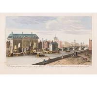 A Prospect of the Custom House and Essex Bridge Dublin. After an engraving dated 1753 by Remigius Parr after a work by Joseph Tudor. Later colourization. Poster Print by Ken Welsh (17 x 11)